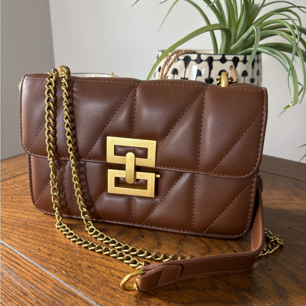 Brown Quilted Chain Shoulder Bag